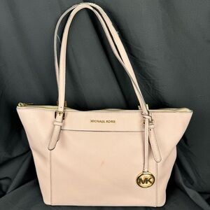Michael Kors Light Pink Jet Set Top Zip Tote Bag  Saffino Leather & MK Charm